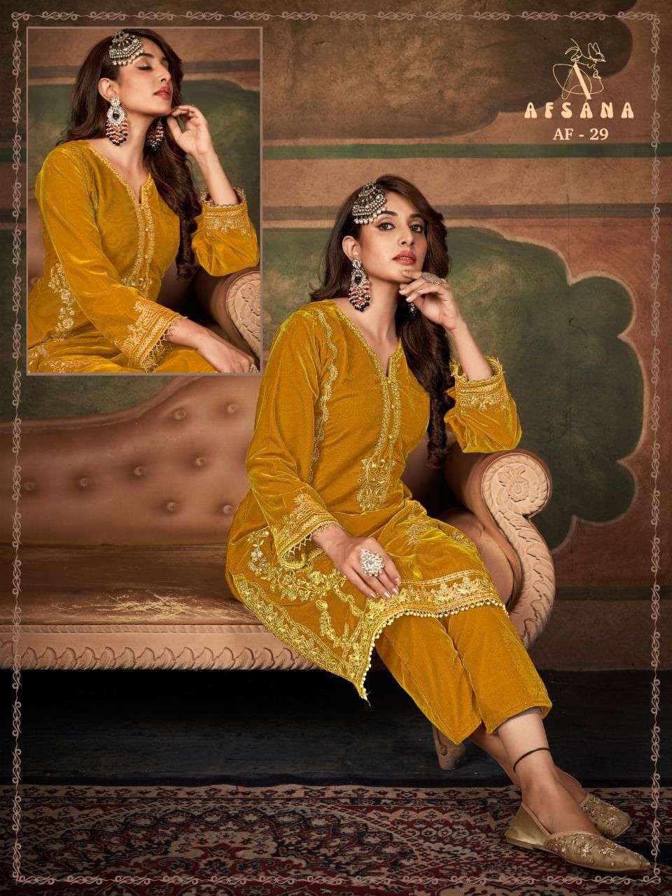 afsana af 29 velvet designer pakistani kurti with pant wholesaler