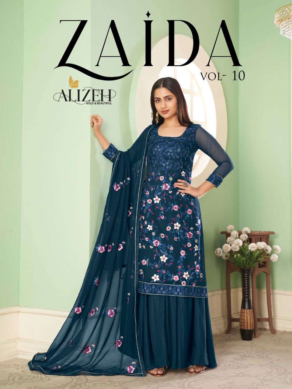 alizeh present zaida vol 10 georgette thread with sequin embroidery suit exporter