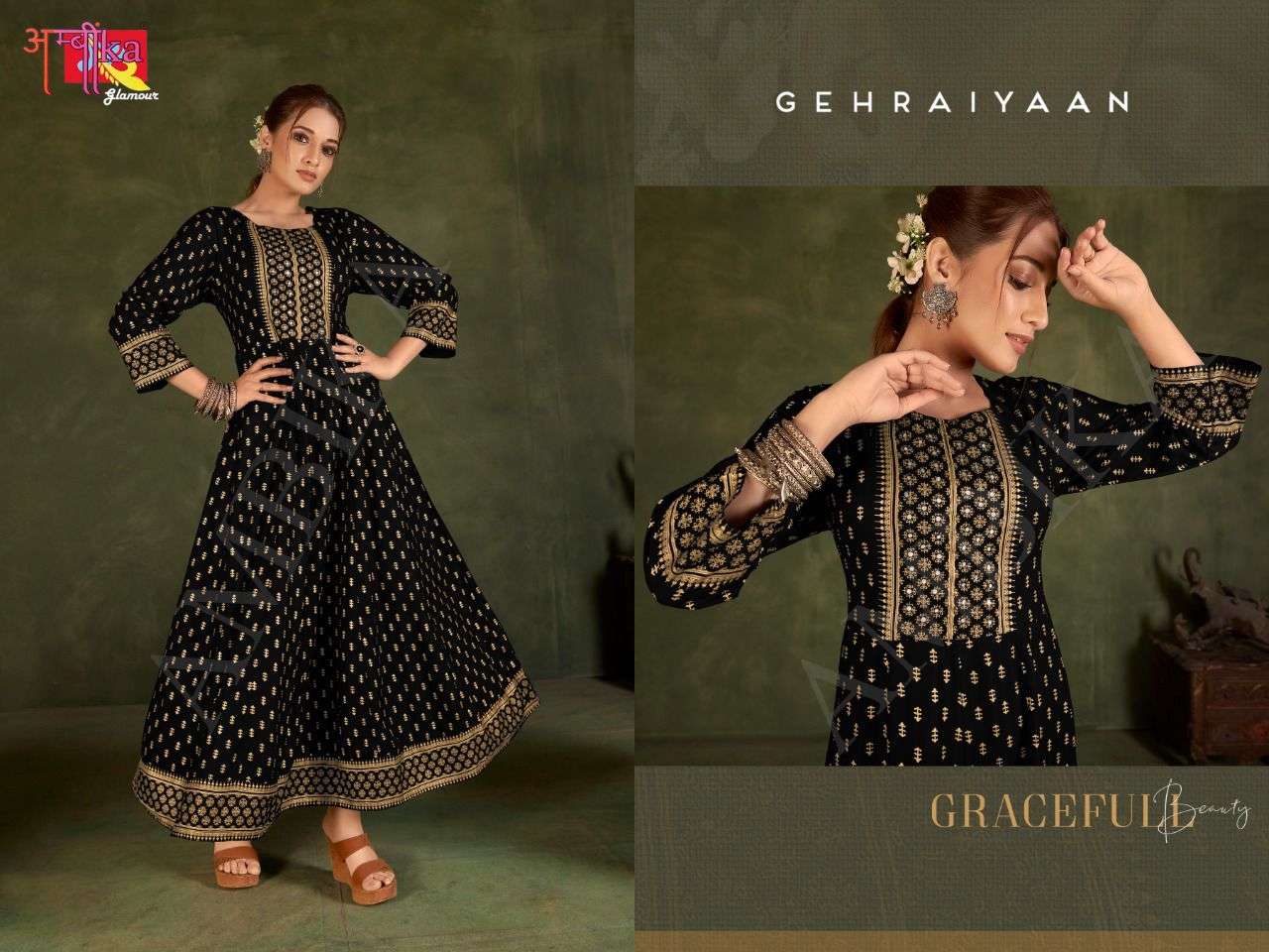 ambika kurtis gehraiyaan fully mirror work on choli rayon kurtis exports 