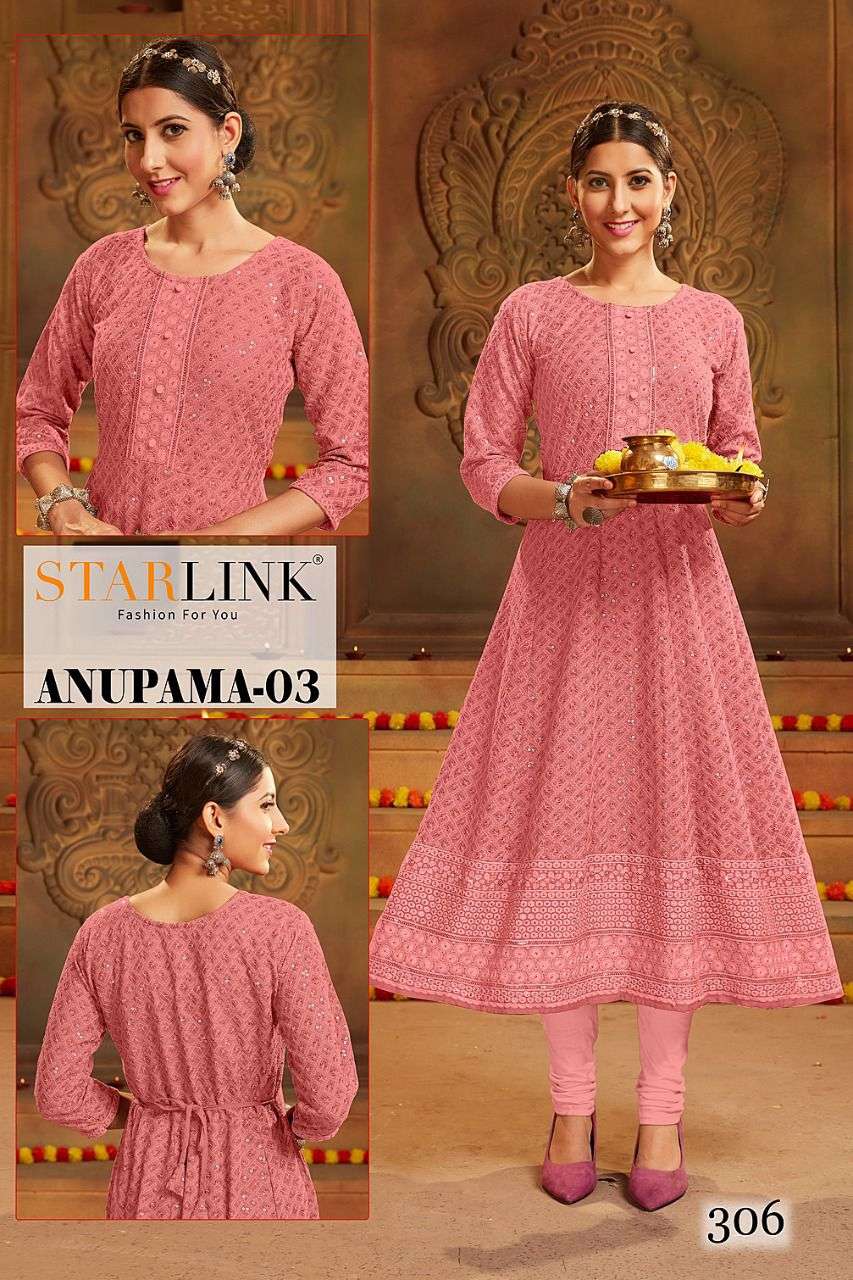 anupama vol 3 by starlink rayon shiffli work long kurti combo set wholesaler