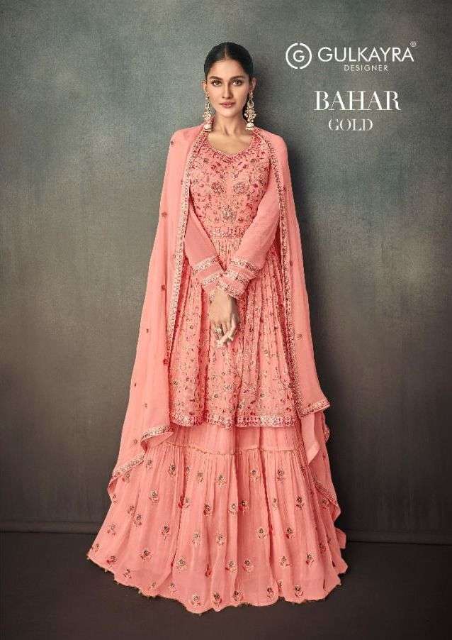 bahar gold by gulkayra georgette readymade long wedding suits