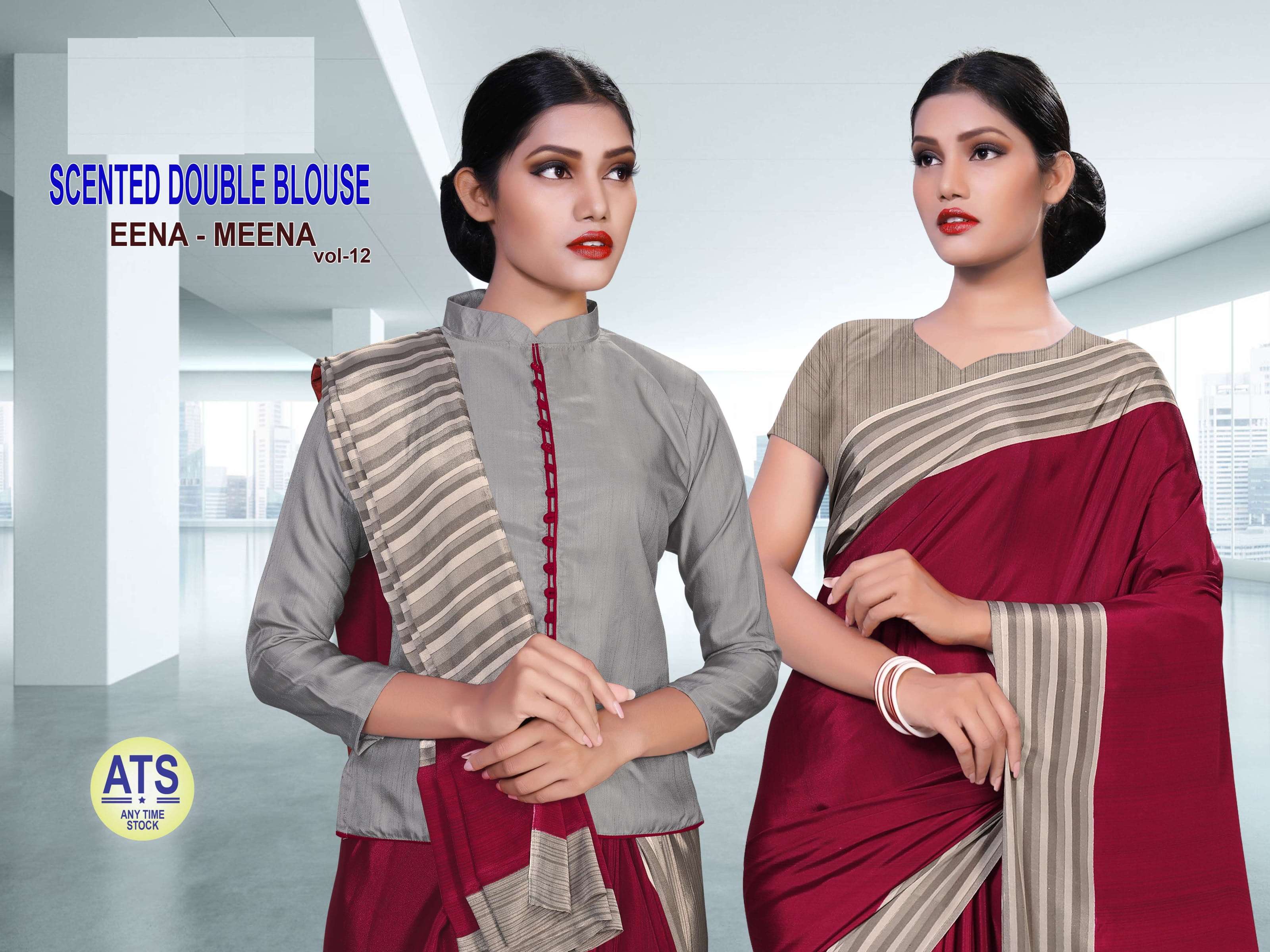 bansi eena meena vol 12 crape scented double blouse best uniform saree supplier in surat 