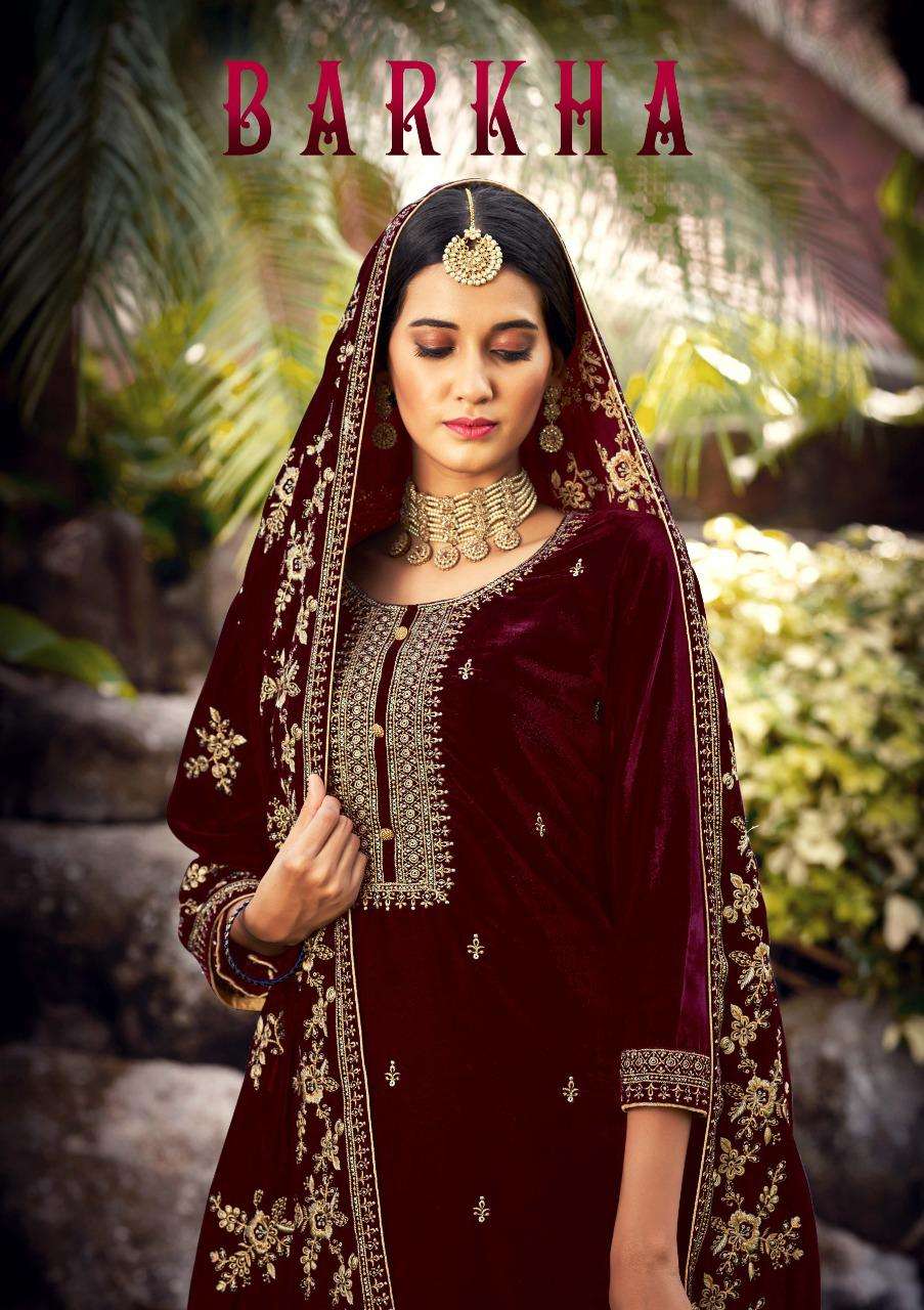 barkha by sargam winter wear velvet fancy dresses collection