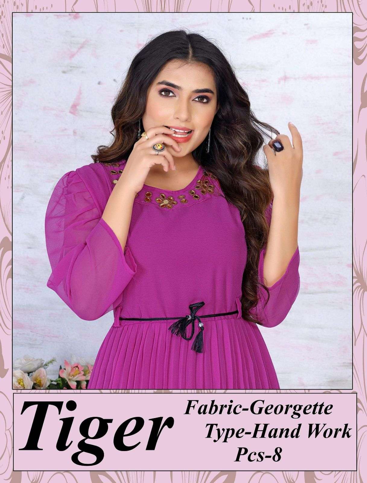 Beauty Tiger Heavy Georgette Hand Work KURTI CATALOG WHOLESALER BEST RATE