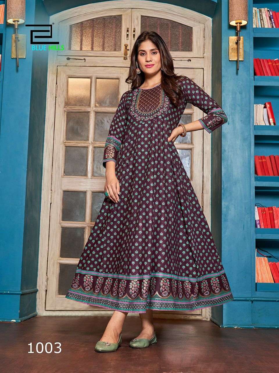 blue hills present cheese rayon anarkali gown plus size big size gown collection