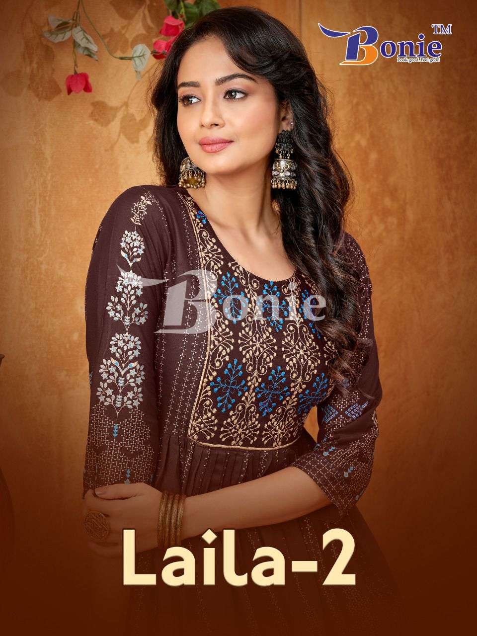bonie laila vol 2 foil print gown design with price 