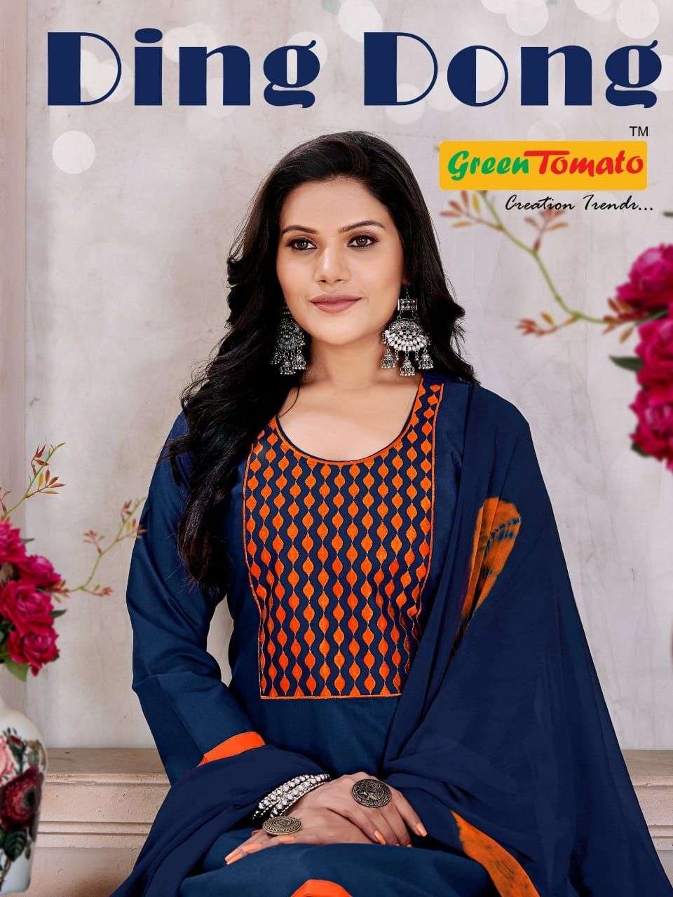 GREEN TOMATO DING DONG PATIYALA R. Cotton Top  Embroidery Work With Inner , R.Cotton Work Patiyala   &  Dupatta With Fancy Dying READYMADE SUIT CATALOG WHOLESALER BEST RATE
