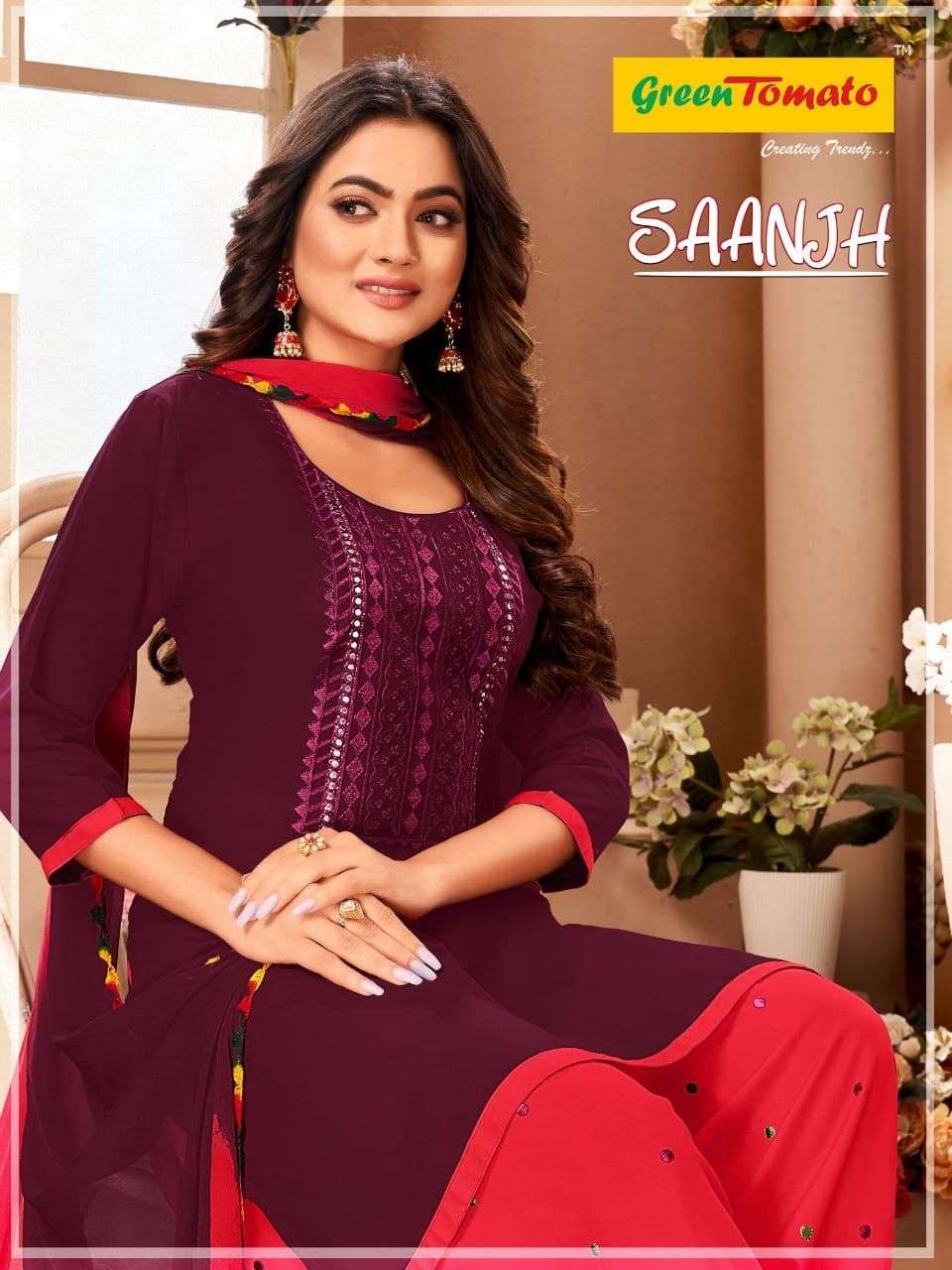 GREEN TOMATO SAANJH PATIYALA Heavy Rayon READYMADE SUIT CATALOG WHOLESALER BEST RATE