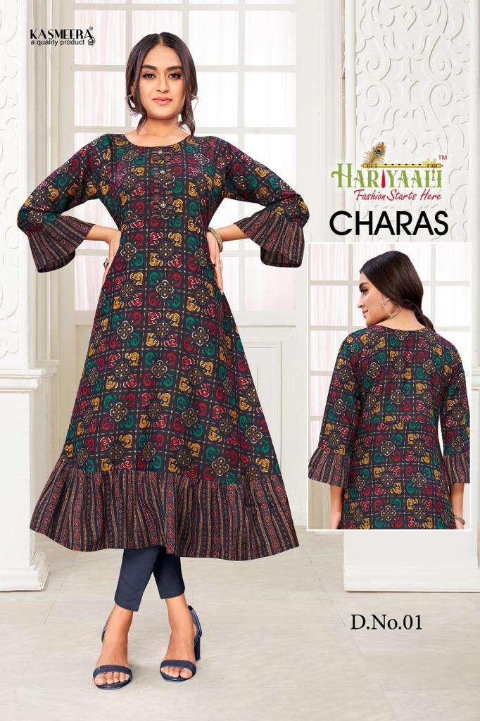 hariyaaali charas flair style with frill concept combo set of kurtis 