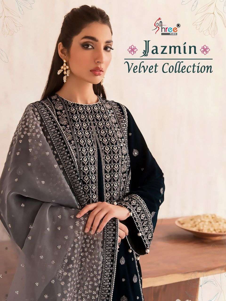 jazmin velvet collection by shree fabs pakistani winter embroidery suits