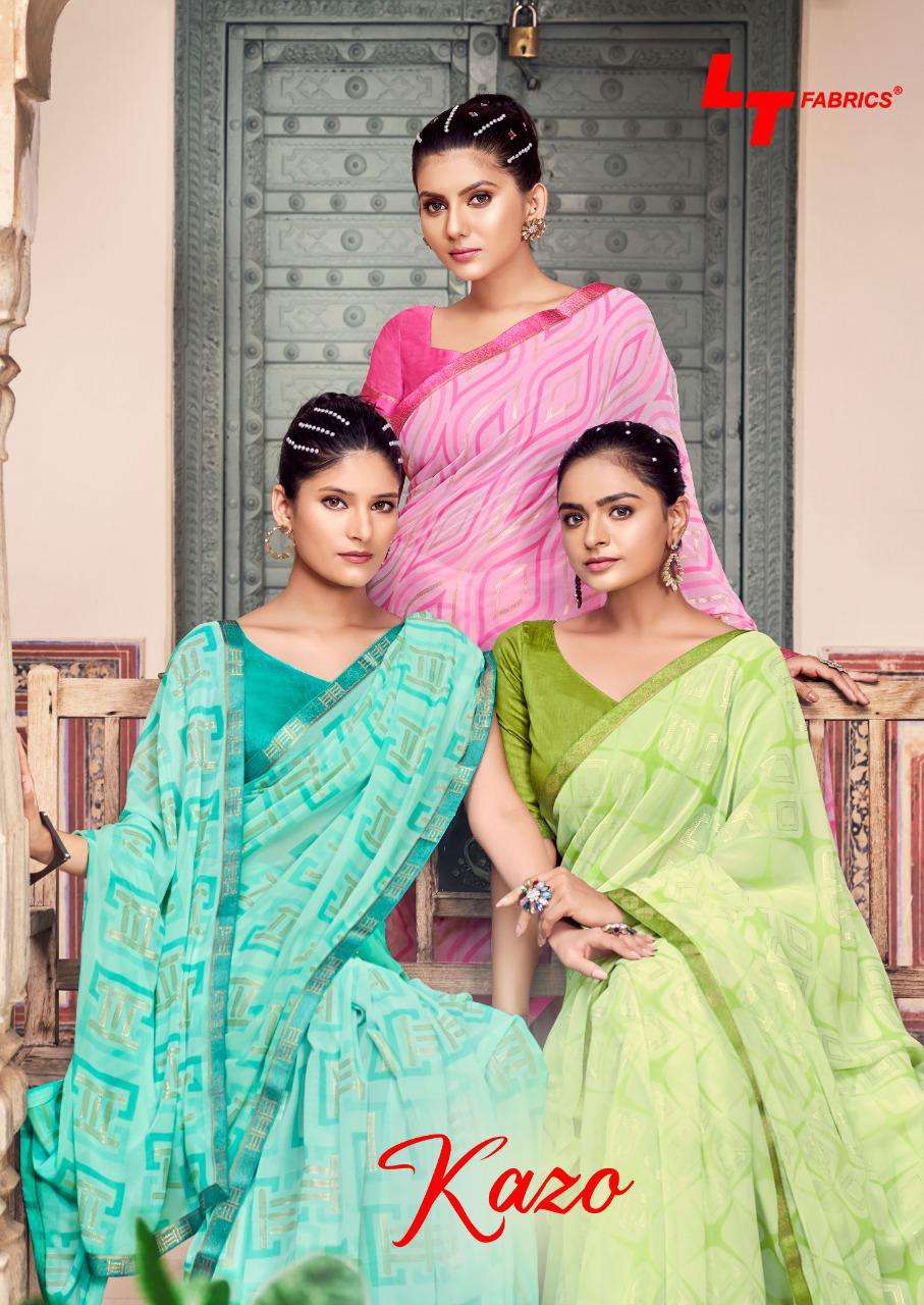 kazo by lt fabrics chiffon printed daily wear saree stockist