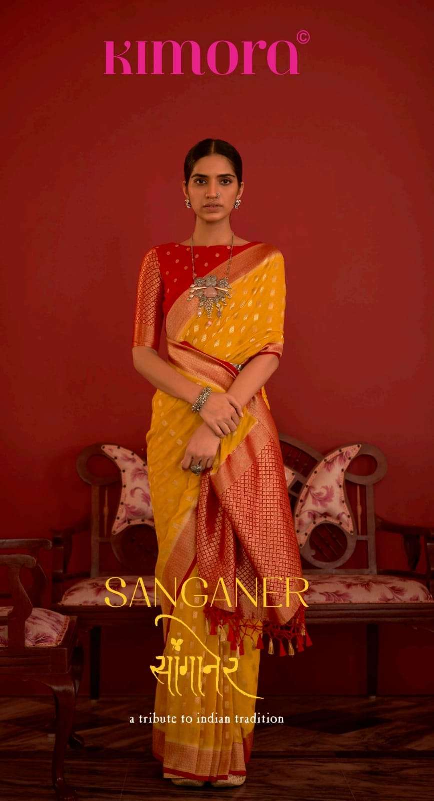kimora present sanganer georgette with weaving zari concept saree