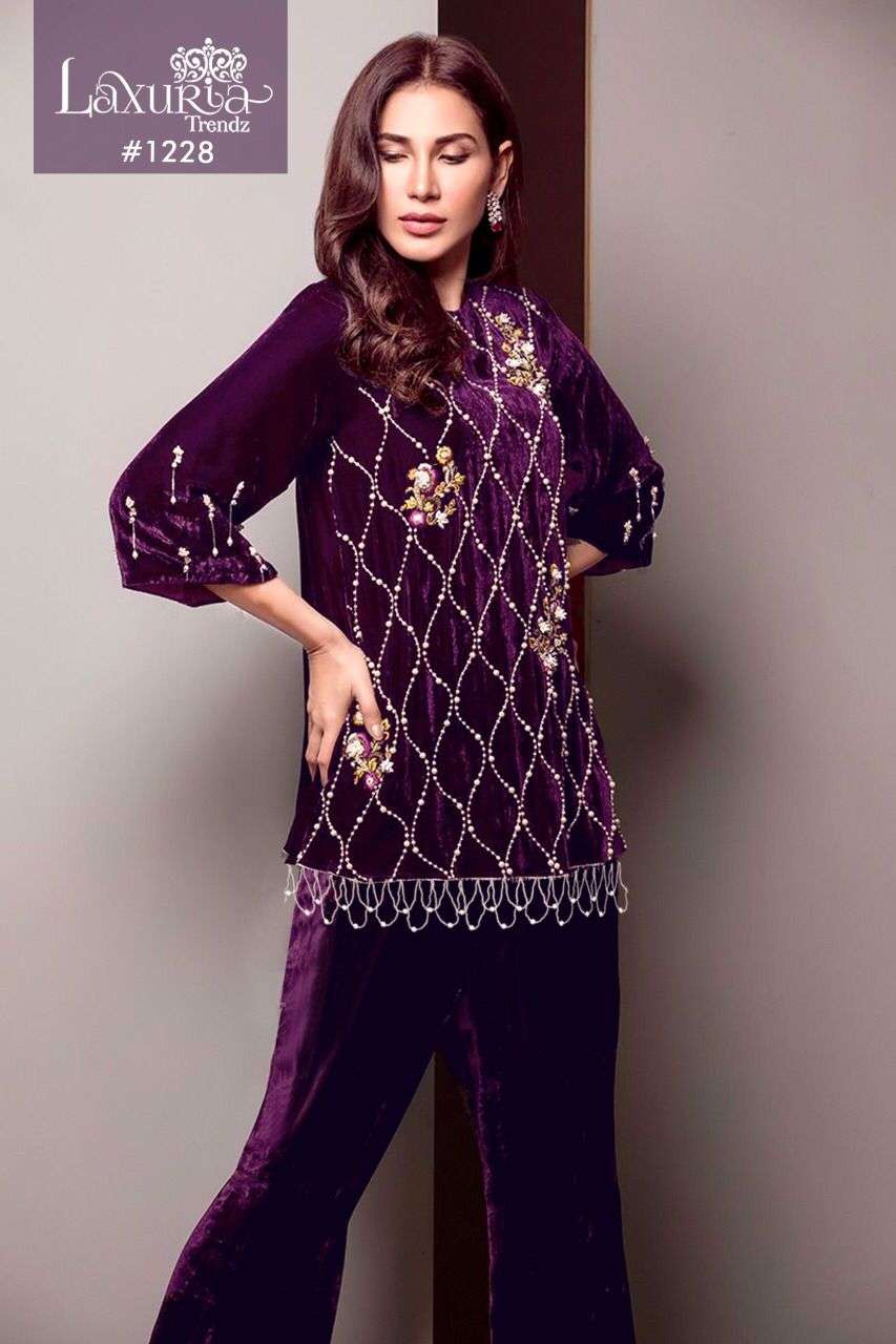 laxuria trendz 1228 readymade velvet top with pant winter collection 