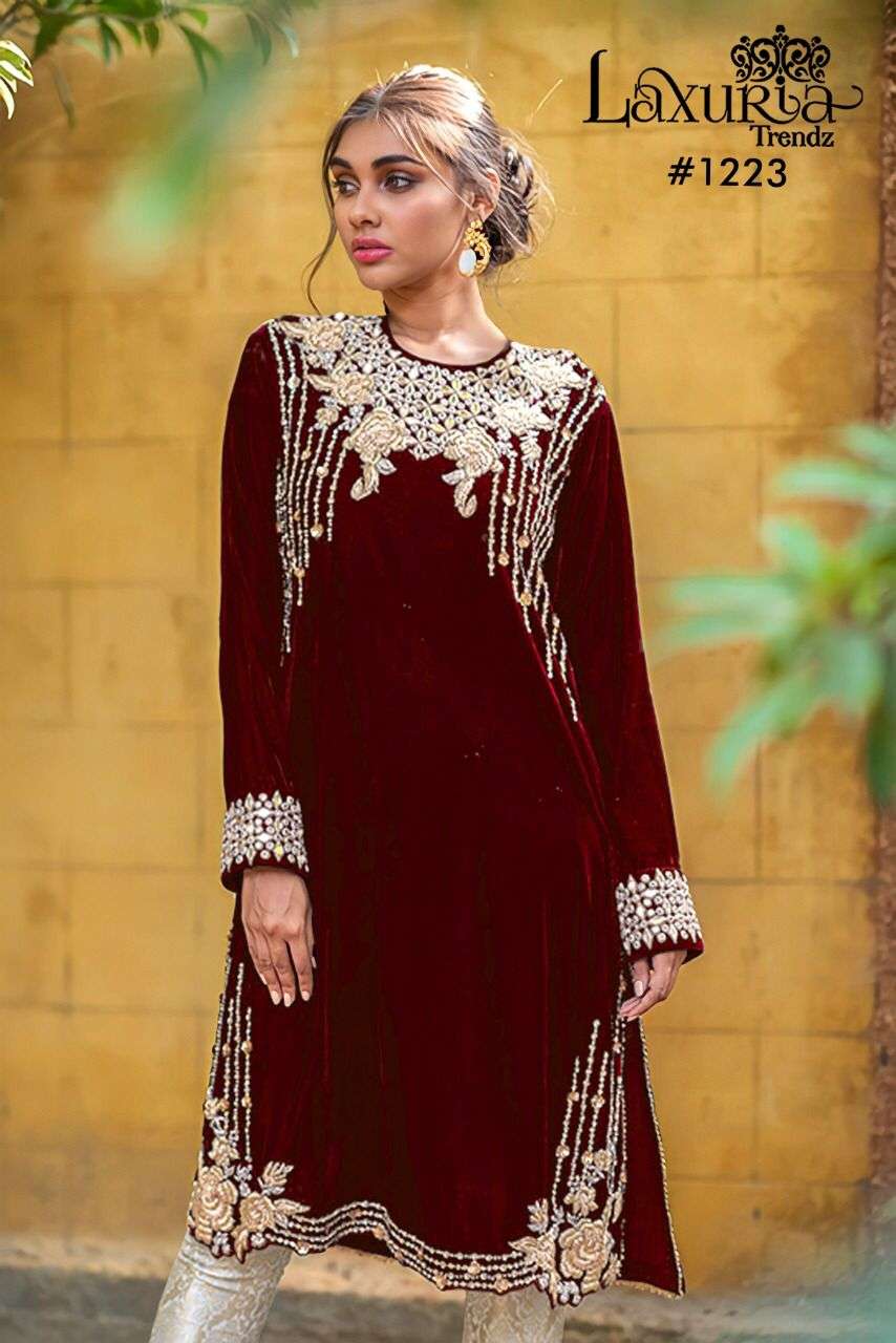 laxuriya trendz 1223 design velvet kurti with pant winter collection 