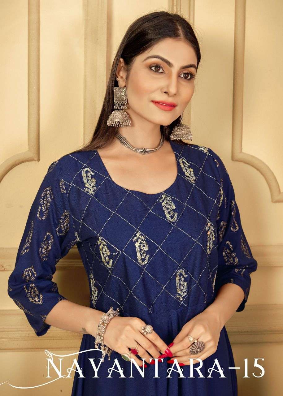 nayanthara vol 15 embroidery with foil print flair gown and length 52 