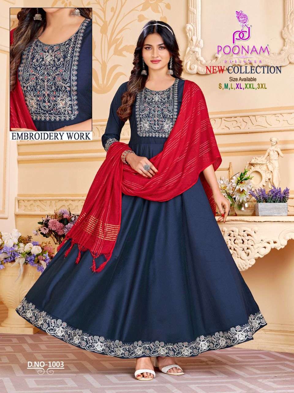 new collection by poonam long designer gown with dupatta set
