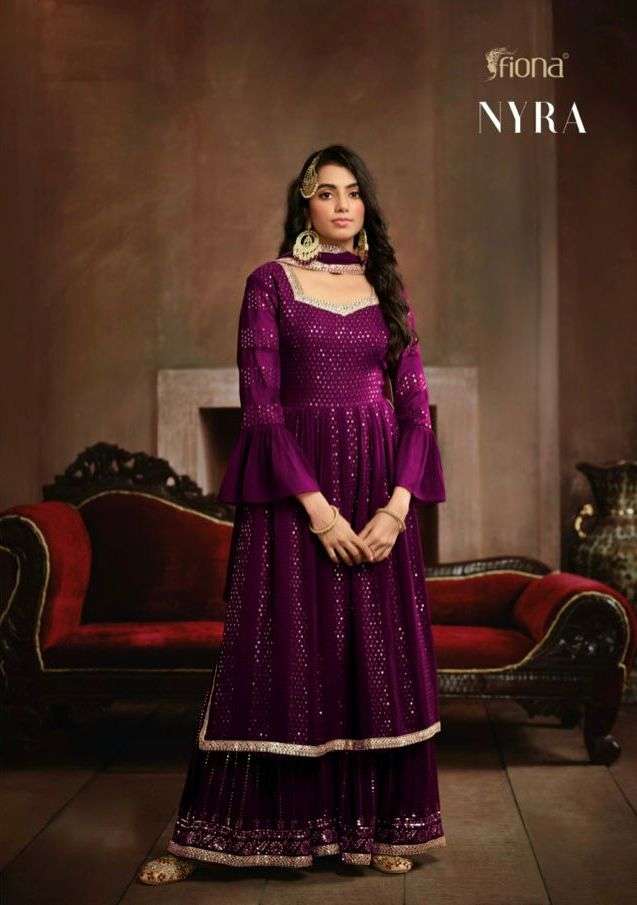 nyra by fiona readymade nyra cut long top with sharara & dupatta set