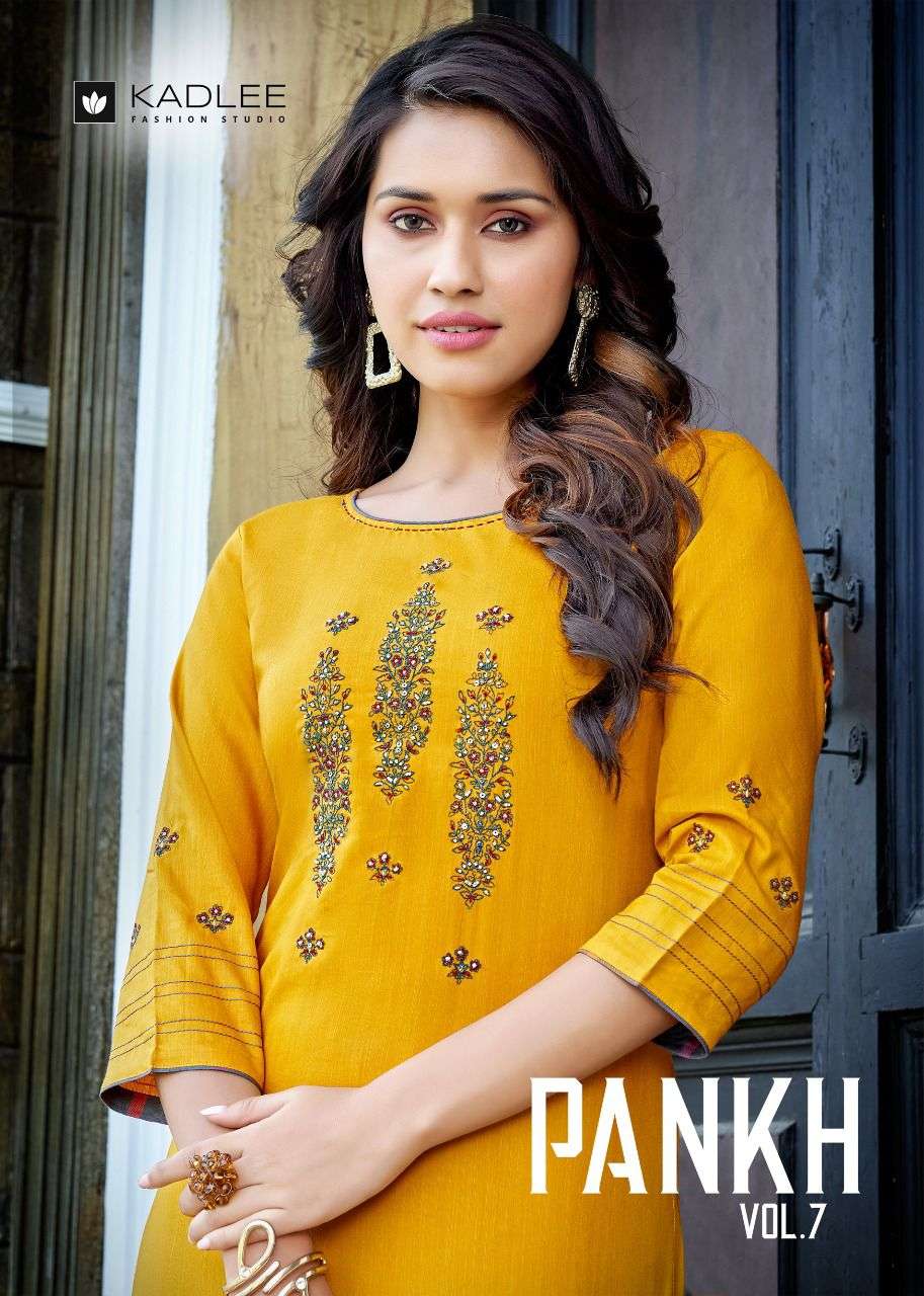 pankh vol 7 nx by kadlee rayon fancy kurti with bottom supplier