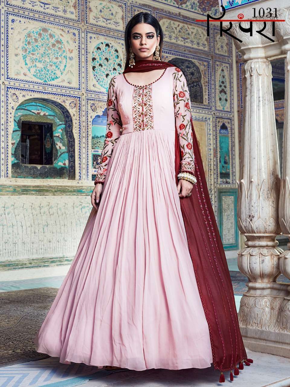 parampara vol 7 exclusive georgette long readymade gown with dupatta pair