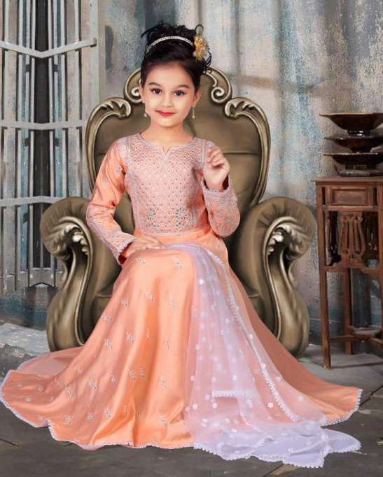pr eesha gown kids wear silk designer gown with dupatta set
