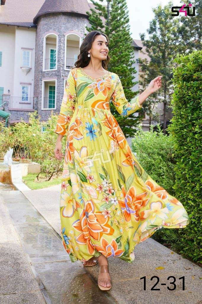 s4u prg 31 exclusive designer long gown supplier combo kurti set
