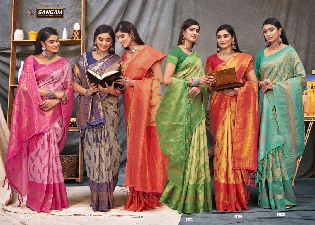 sangam prints niranjana organza rich pallu saris wholesaler