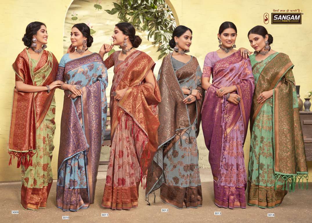 sangam prints vasu pujya vol-4 cotton silk saris wholesaler