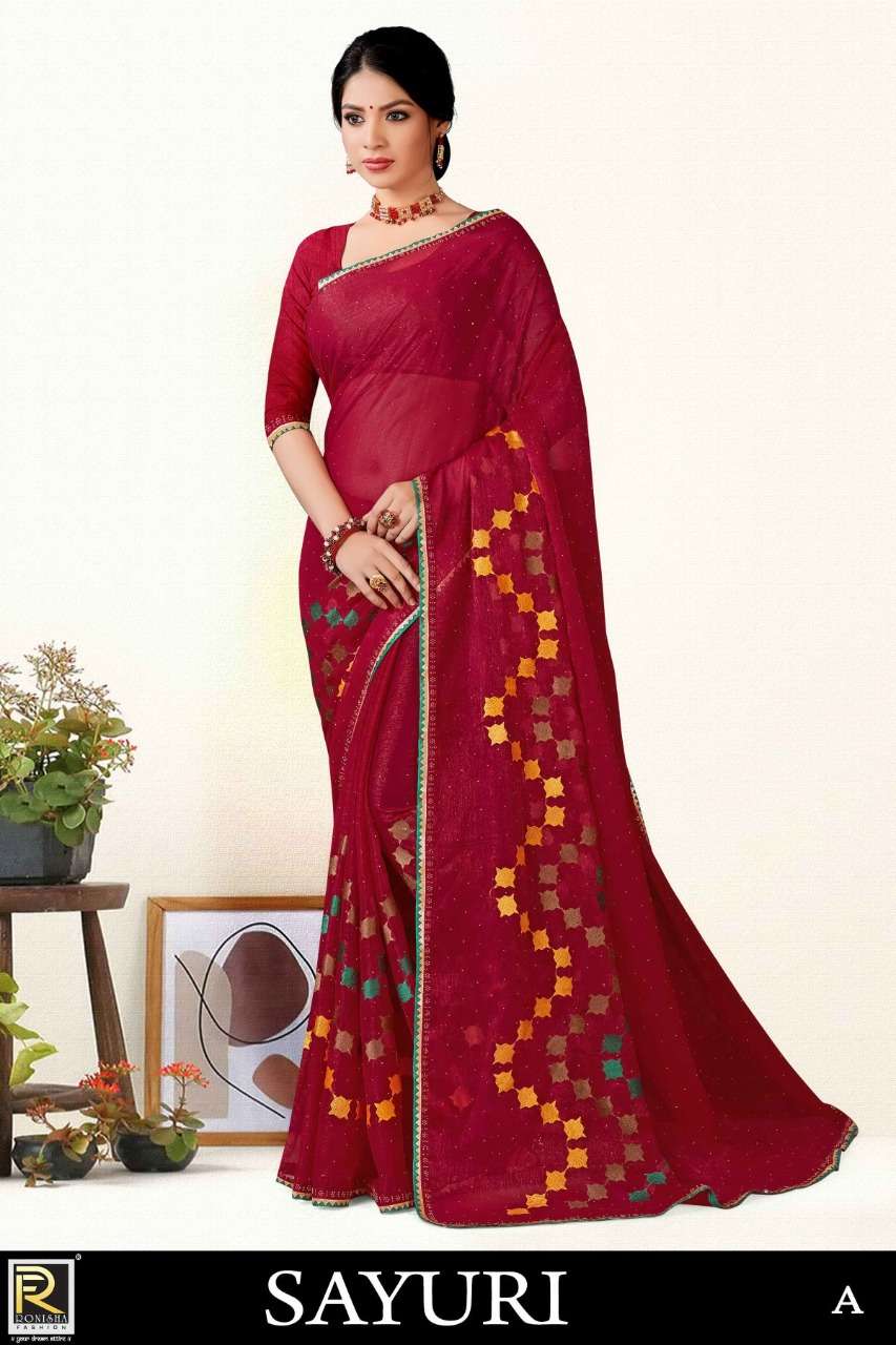 Sayuri by ranjna saree embroidery thread worked siroski diamond beautiful saree collction 
