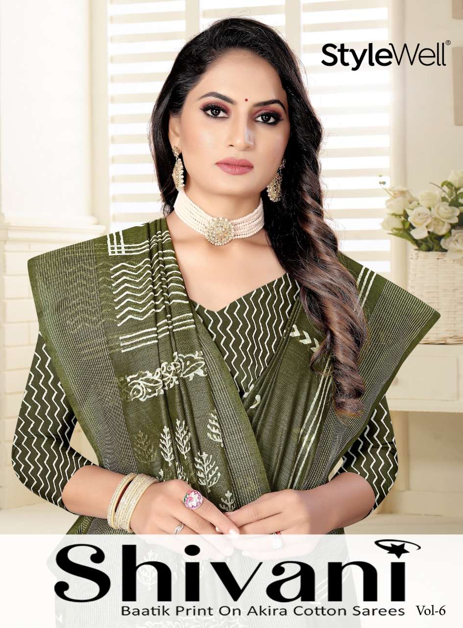shivani vol 6 - vol 7 by stylewell cotton baatik printed casual wear saree 