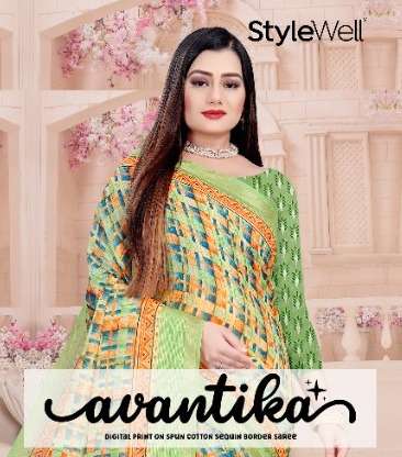 stylewell avantika digital print spun cotton sequin border saree wholesale 