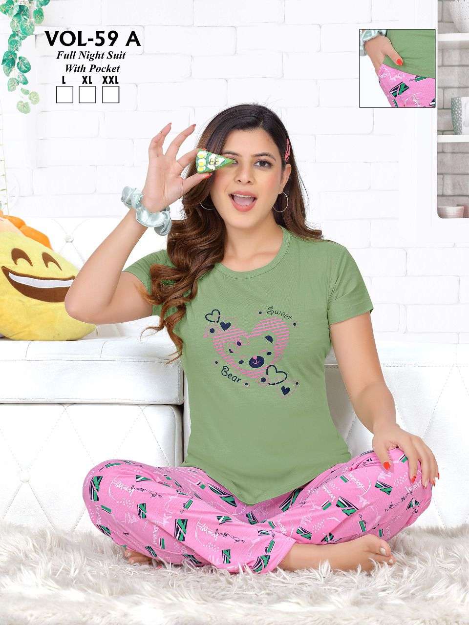 SUMMER SPECIAL VOL.59 A Heavy Shinker Hosiery Cotton Night Suits With Pocket CATALOG WHOLESALER BEST RATE