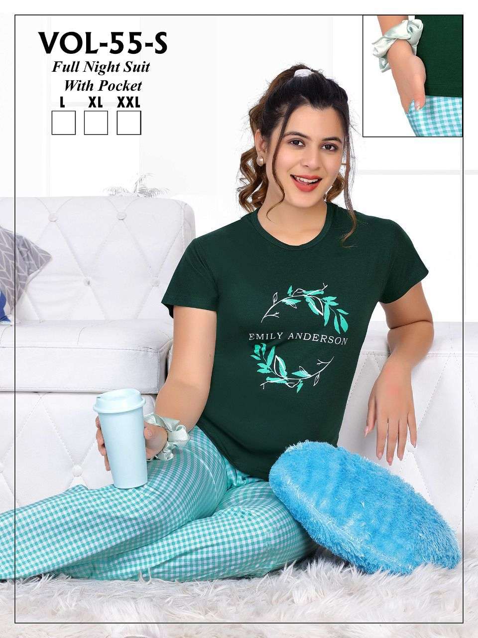  TRENDY VOL.55 S Heavy Shinker Hosiery Cotton Night Suits With Pocket CATALOG WHOLESALER BEST RATE