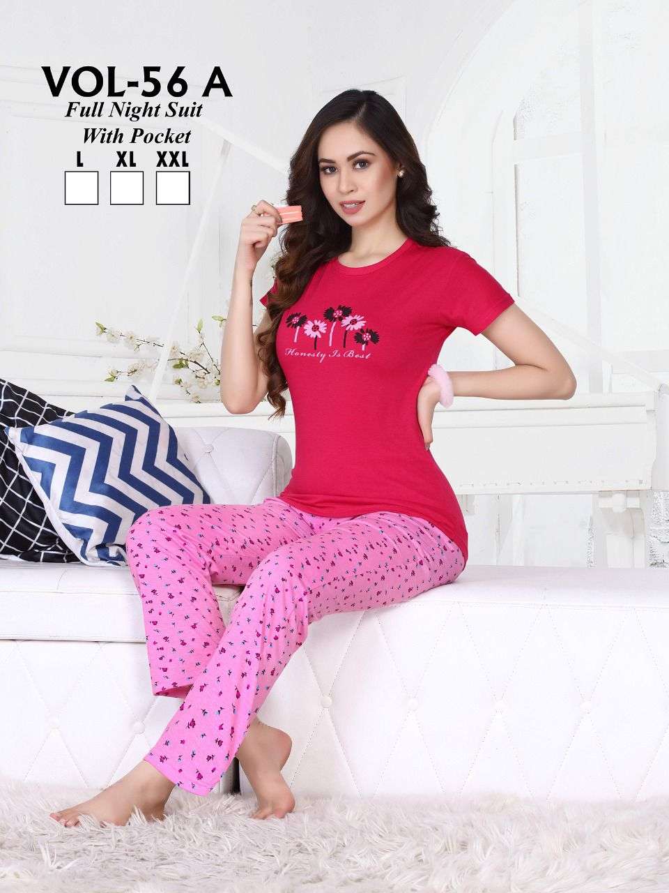 TRENDY VOL.56 A Heavy Shinker Hosiery Cotton Night Suits With Pocket CATALOG WHOESALER BEST RATE