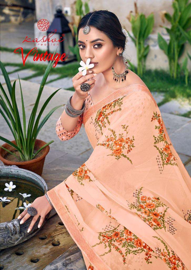vintage by kashvi creation georgette printed casual wear sarees