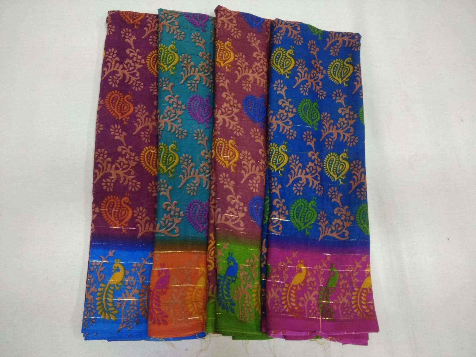 weightless jari printed saree poonam saree four color matching set 