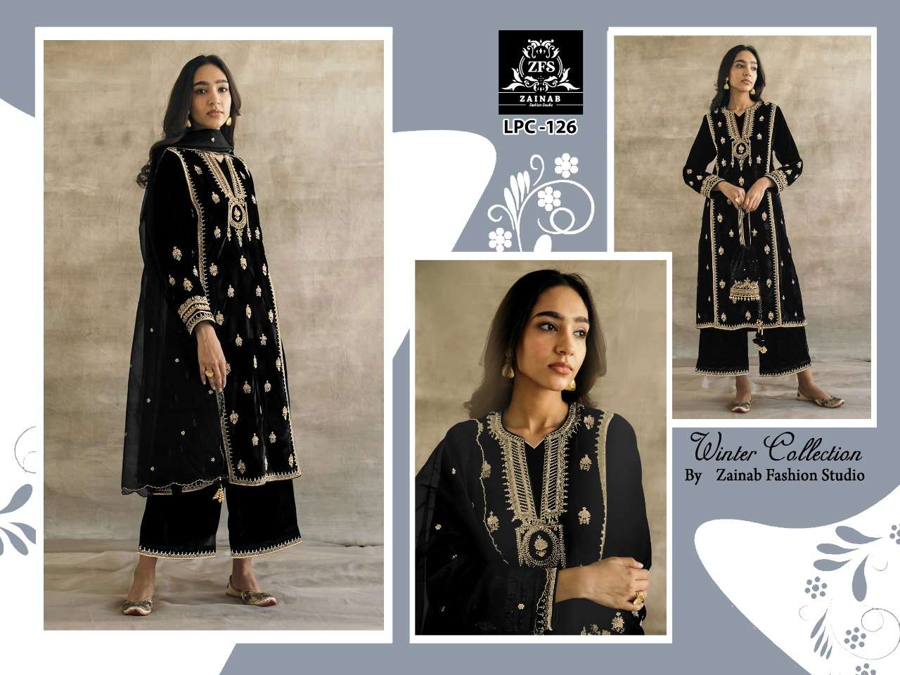 zainab fashion studio surat lpc 126 readymade velvet salwar suits design 