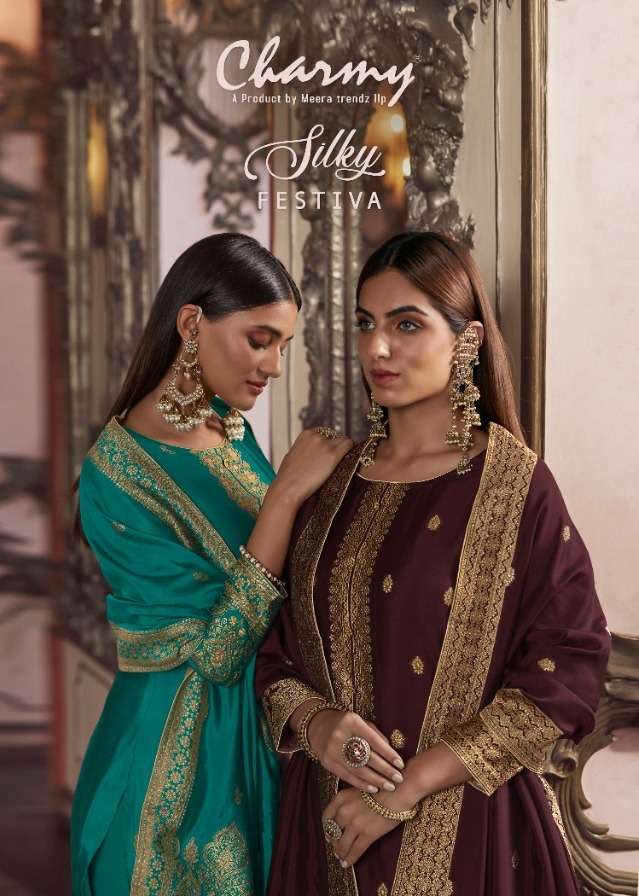 zisa silky festiva by meera trendz silk jacquard exclusive suit exporter