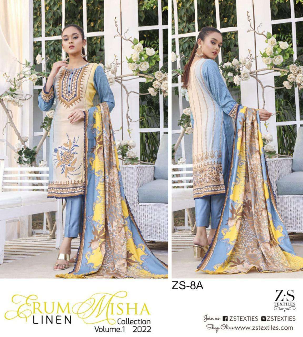 zs textiles ehrum misha linen 2022 pakistani salwar kameez online 