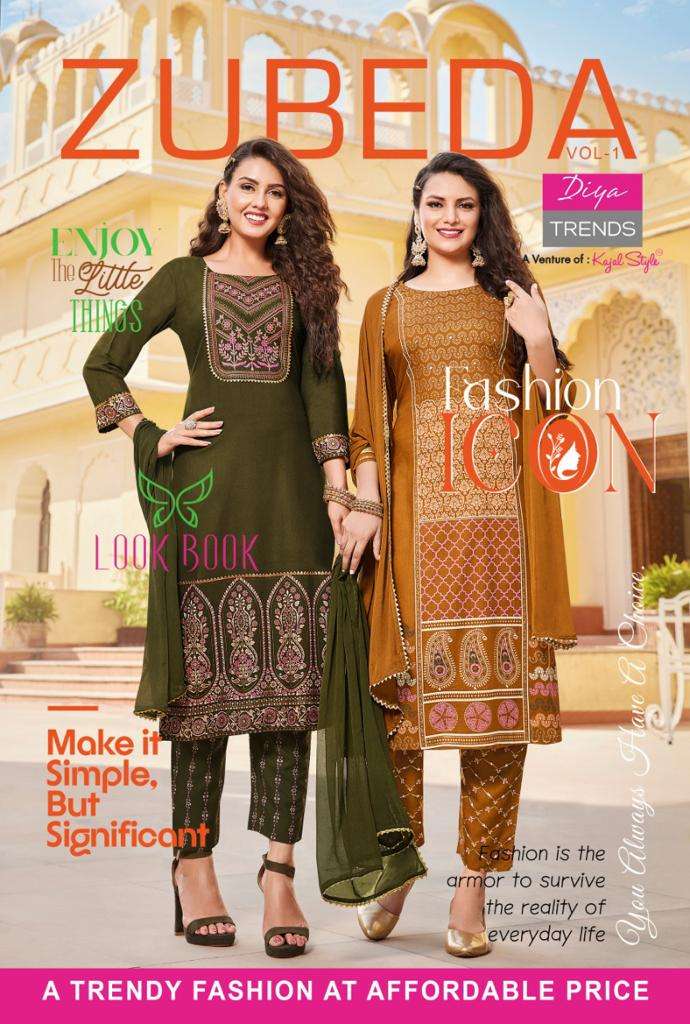zubeda vol 1 by diya trends straight kurti with pant & dupatta collection