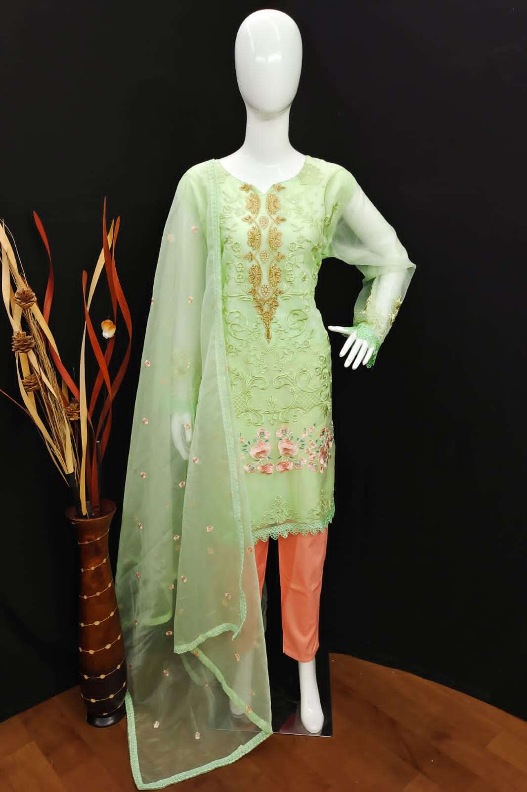 aarsh 029 fully stitch organza handwork pakistani suit