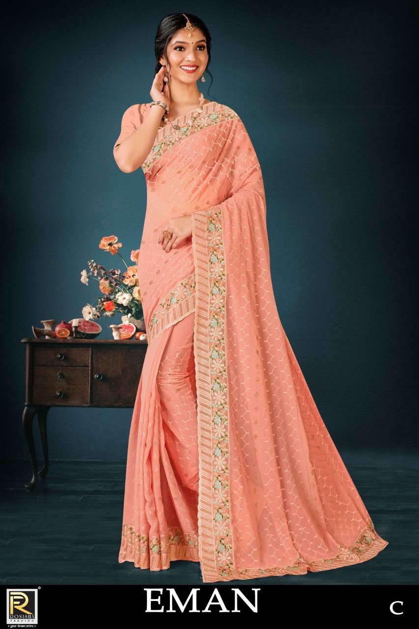 Eman by ranjna saree fancy thread work designar saree collecton 
