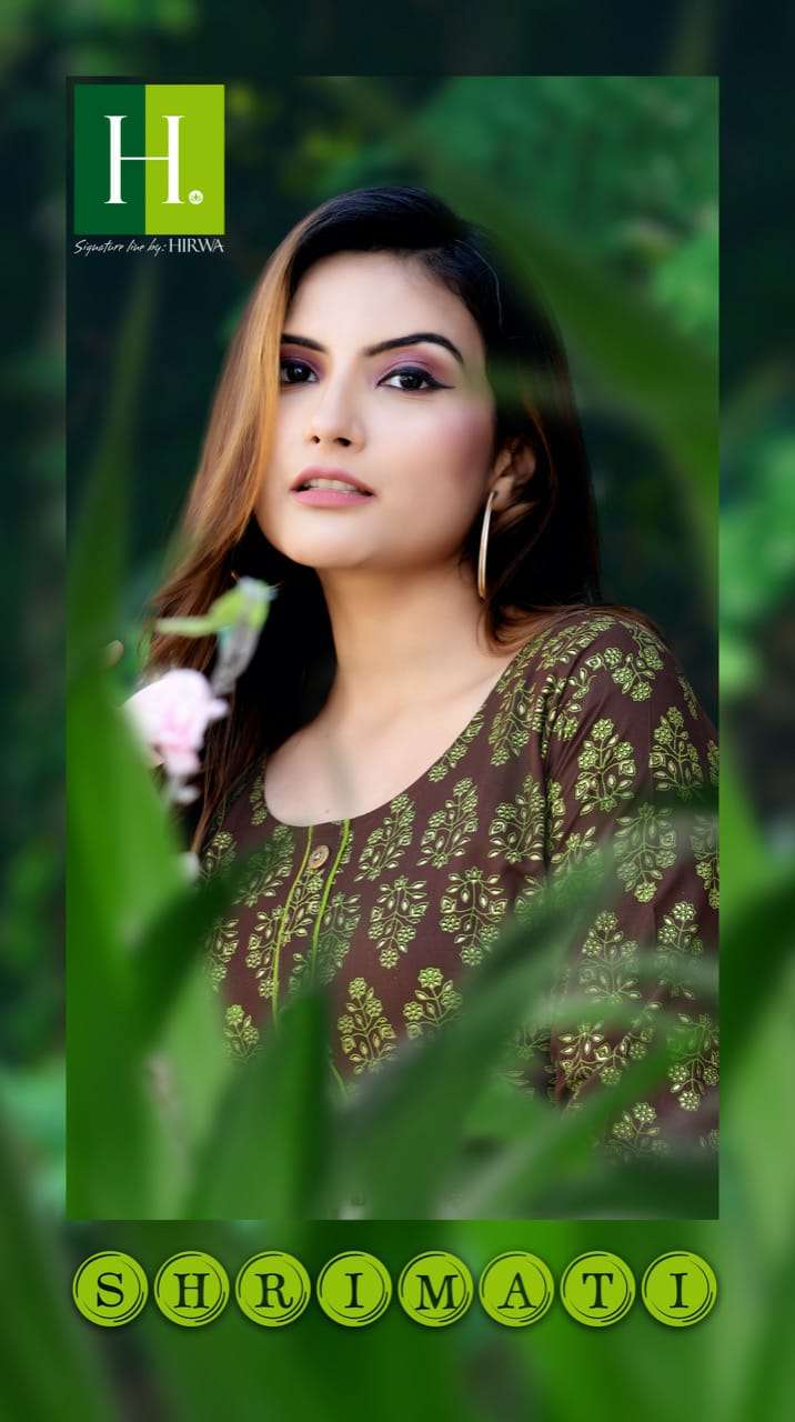 hirwa shrimati rayon print flair style kurtis design with wholesale price 