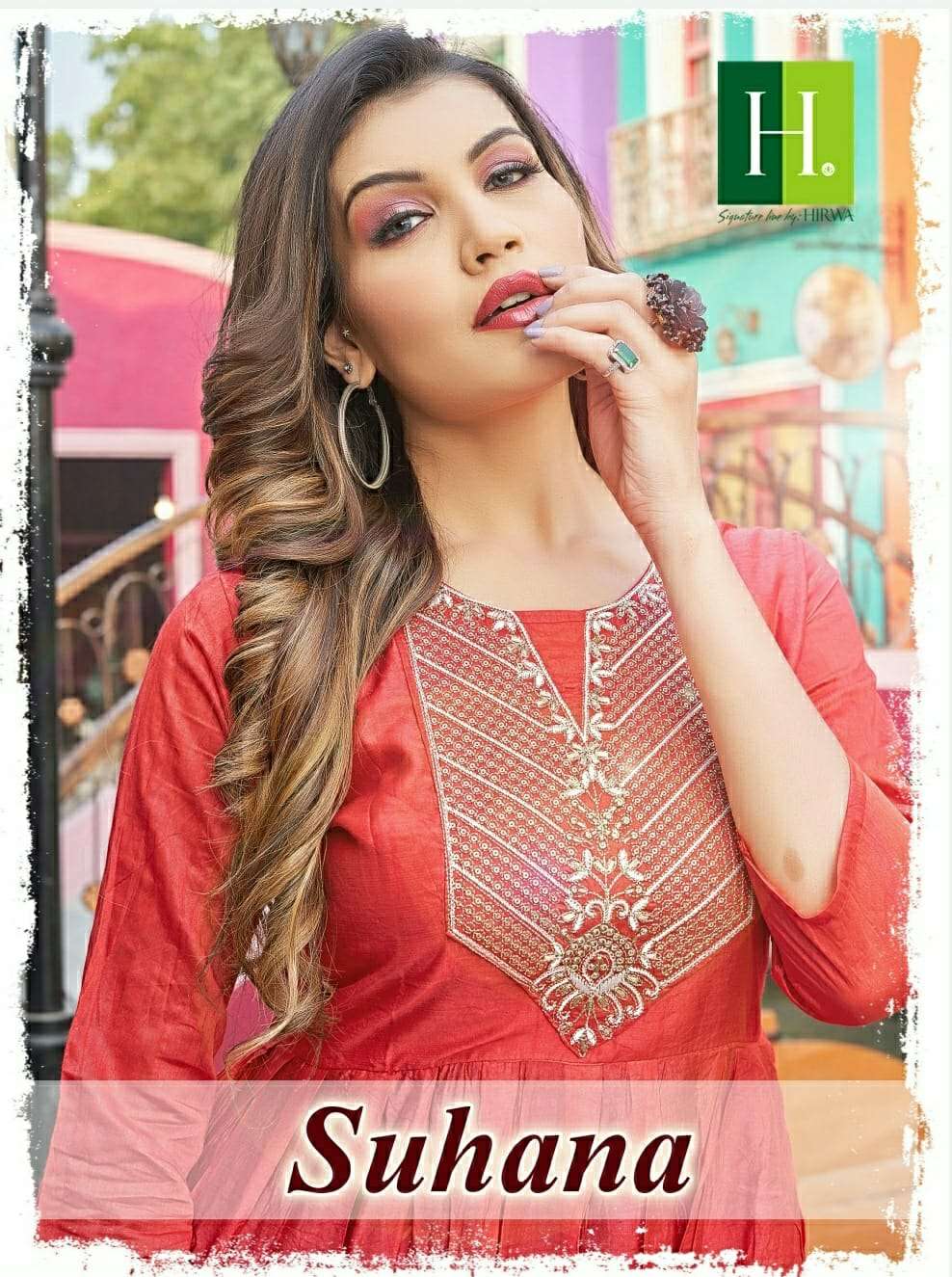 hirwa suhana hand made flair style kurtis at best rate surat Ahmedabad 