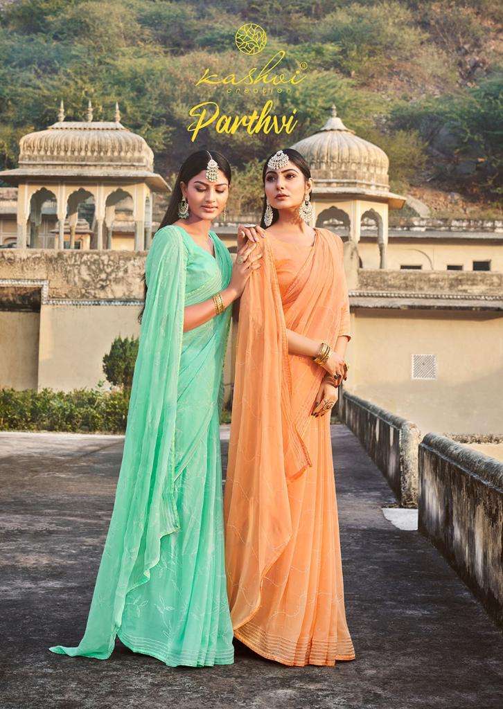 kashvi creation surat parthvi weightless wit zari prints sarees at best rate 