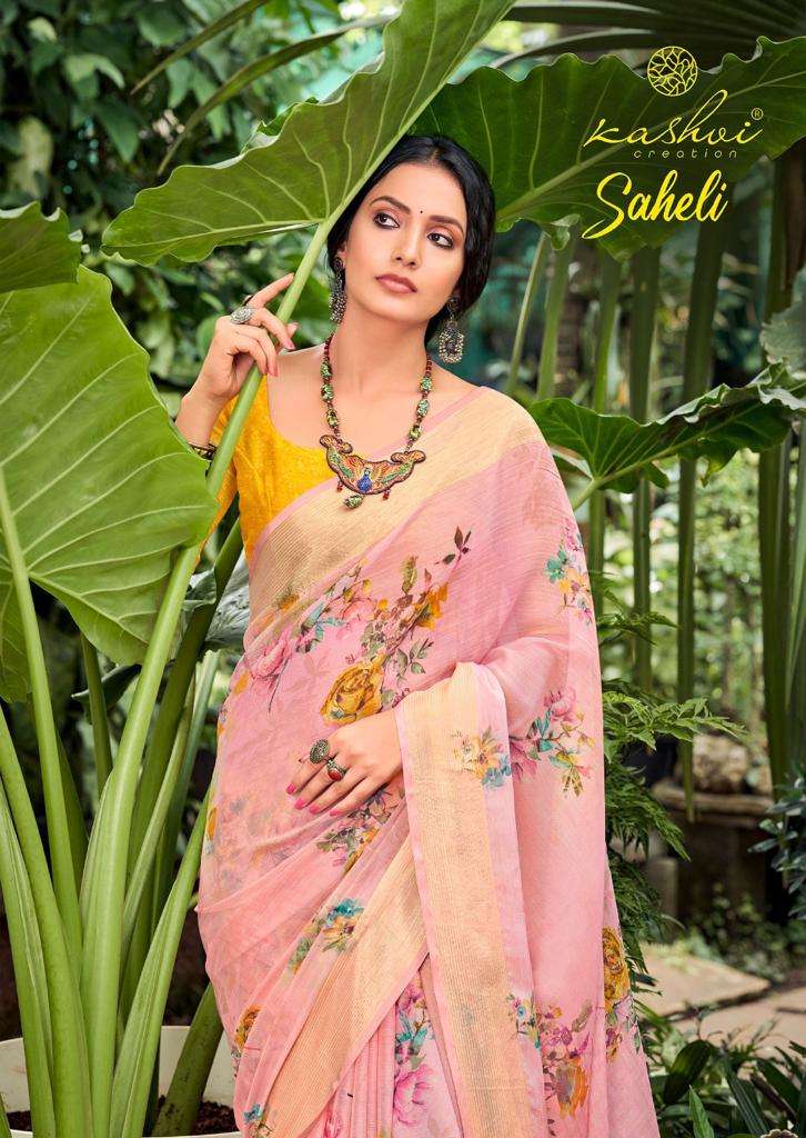 kashvi saheli chiffon with zari border saree at great price online 