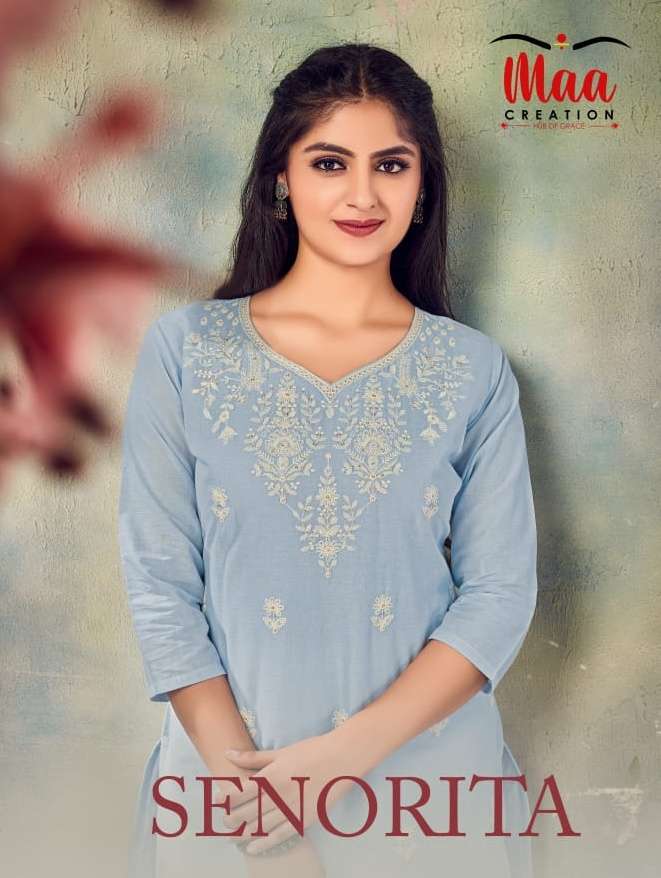 maa creation senorita mul cotton embroidery fancy kurti best rate 