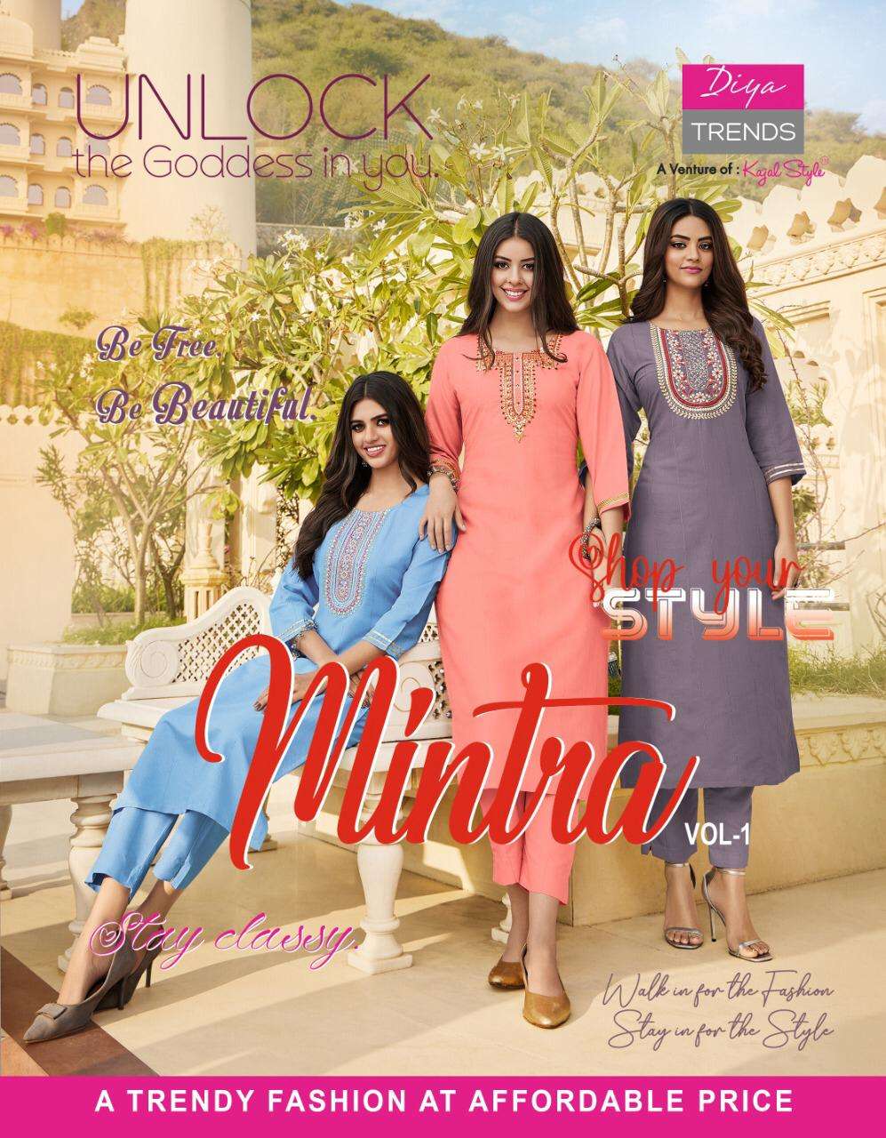 mintra vol 1 by diya trends rayon big sizes kurti with pant pair