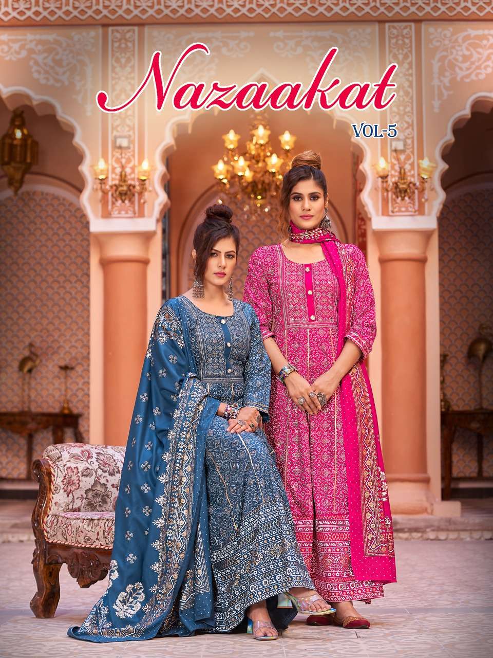 nazaakat vol 5 by banwery rayon long gown with dupatta big size collection