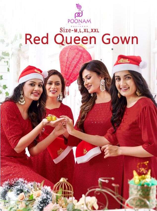 poonam red queen gown chikan work anarkali kurtis red color special 