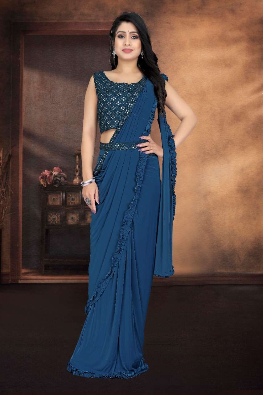 pr 101889 imported lycra readymade saree with blouse ready to wear concept